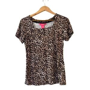 Catherine Malandrino Leopard Print Top Blouse Size M Square Neck Short Sleeve